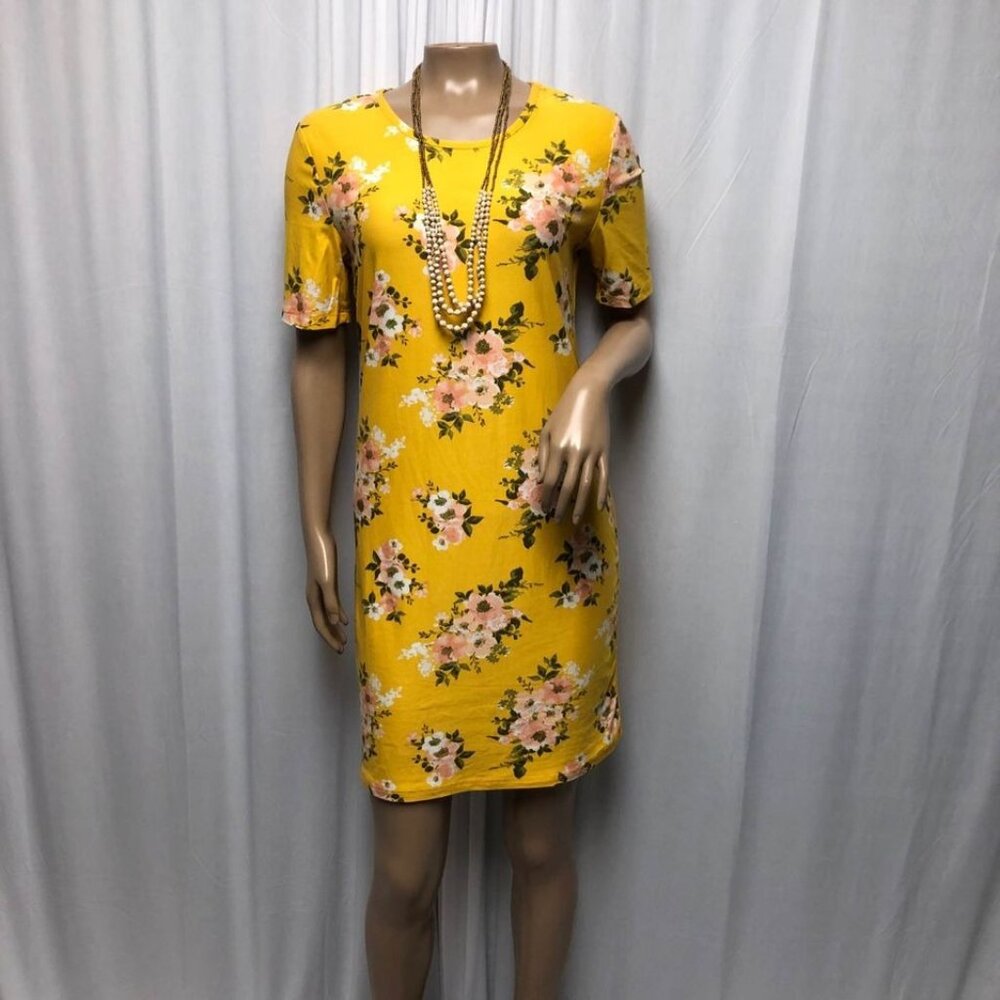 Bobbie Brooks Dress Womens Size Small Yellow Floral Soft Comfy Short Sleeve